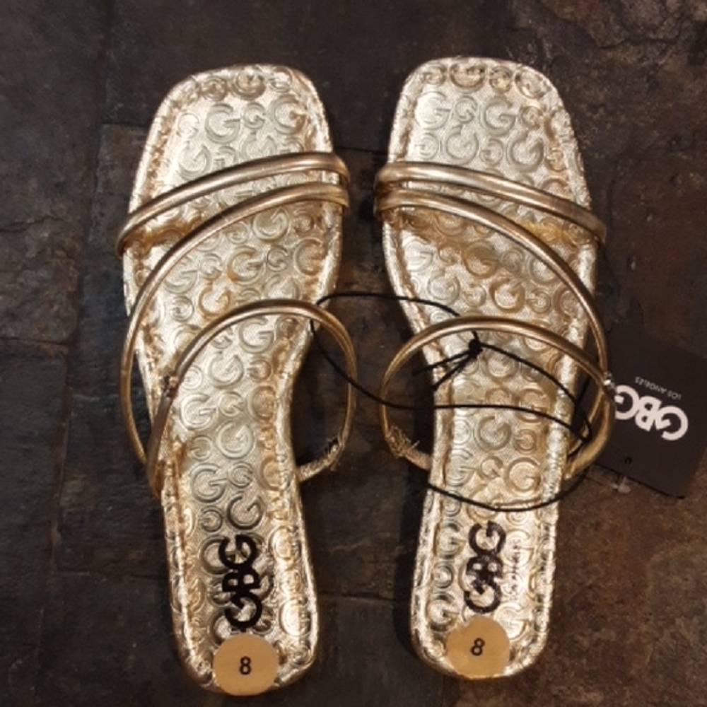 GBG Los Angeles Shiny Gold Strappy Sandals